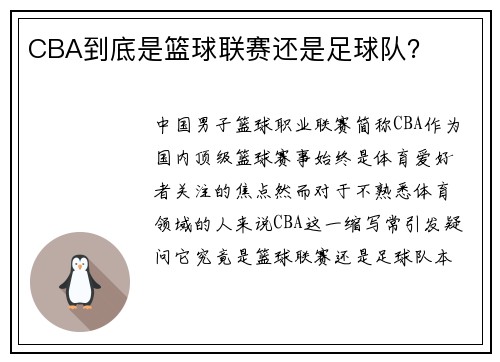 CBA到底是篮球联赛还是足球队？